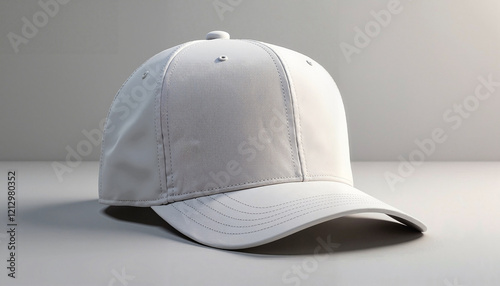 Photorealistic Trucker Cap Mockup on Neutral Background, Solid Front Panel and Snapback Design, Soft Lighting Highlighting Fabric Texture  photo