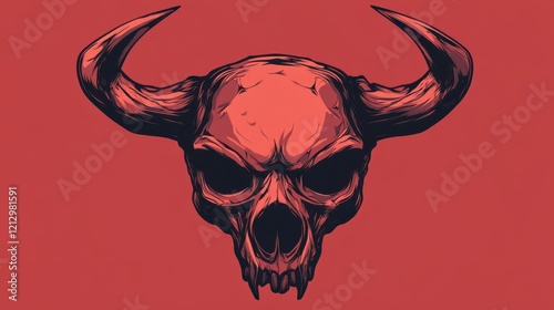 A Crimson Bulls Skull With Large Horns