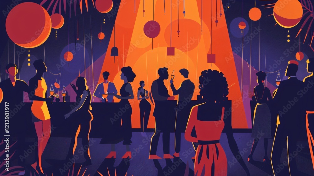 Obraz premium Vibrant Party Night Flat Vector Illustration