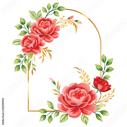 Watercolor flower golden frame border esthetics vector art illustration
