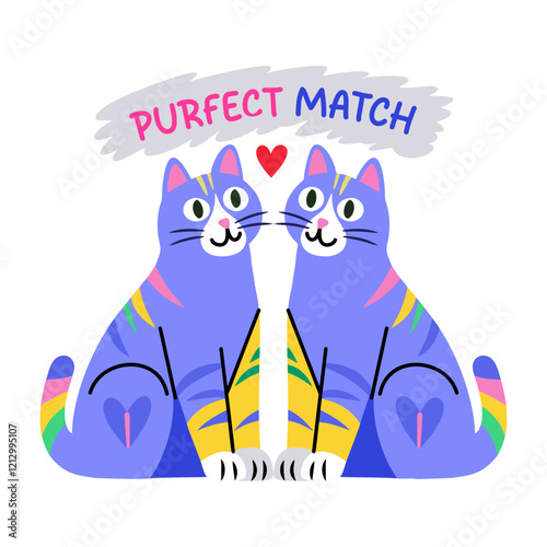 A flat sticker of lovely cats with perfect match typography