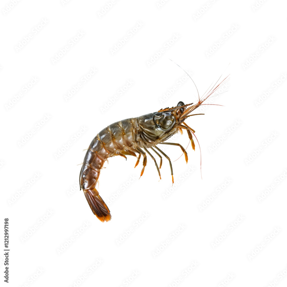 Shrimp Isolated: A captivating close-up of a succulent shrimp, exquisitely detailed against a clean backdrop, ready to be prepared for a delicious meal.