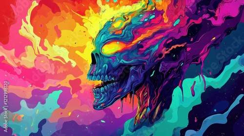 Vibrant Skull in a Colorful Abstract Painting photo