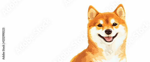 Shiba Inu with signature smile, white background