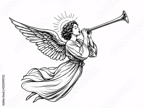 Angel, Wings, Trumpet, Heavenly, Divine, Celestial, Spiritual, Religious, Mythical, Ethereal, Graceful, Serene, Majestic, Sacred, Holy, Pure, Peaceful, Blessed, Guardian, Messenger, Herald, Announceme
