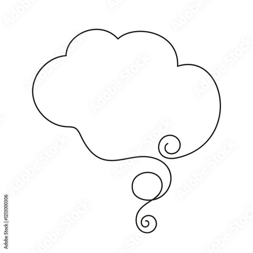 Thought bubble continuous thin line drawing with decorative spiral and curl element, Single line art simple blank comic text cloud, Vector illustration