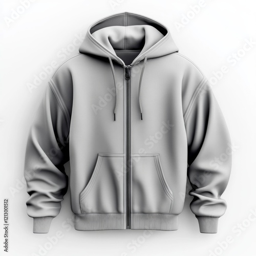 realistic high quality Grey zip hoodie mockup isolated 