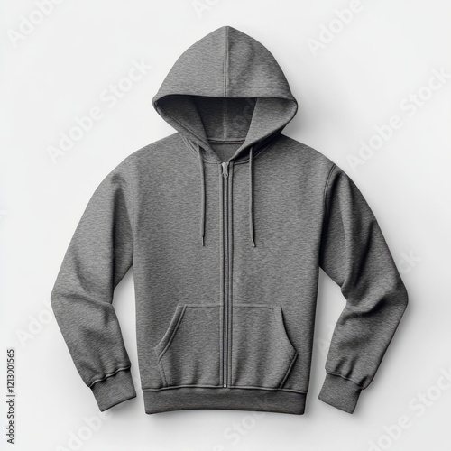 realistic high quality Grey zip hoodie mockup isolated 