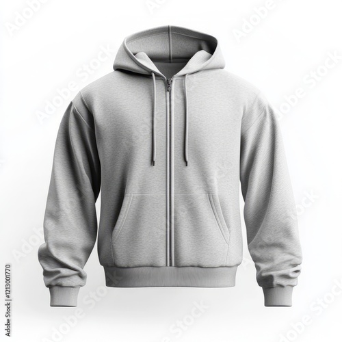 realistic high quality Grey zip hoodie mockup isolated 