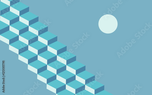 Abstract Staircase with Celestial Body Reaching for the Moon. Simply aestethic background