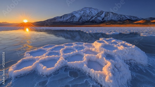 Frozen salt flats sunrise, Nevada desert photo