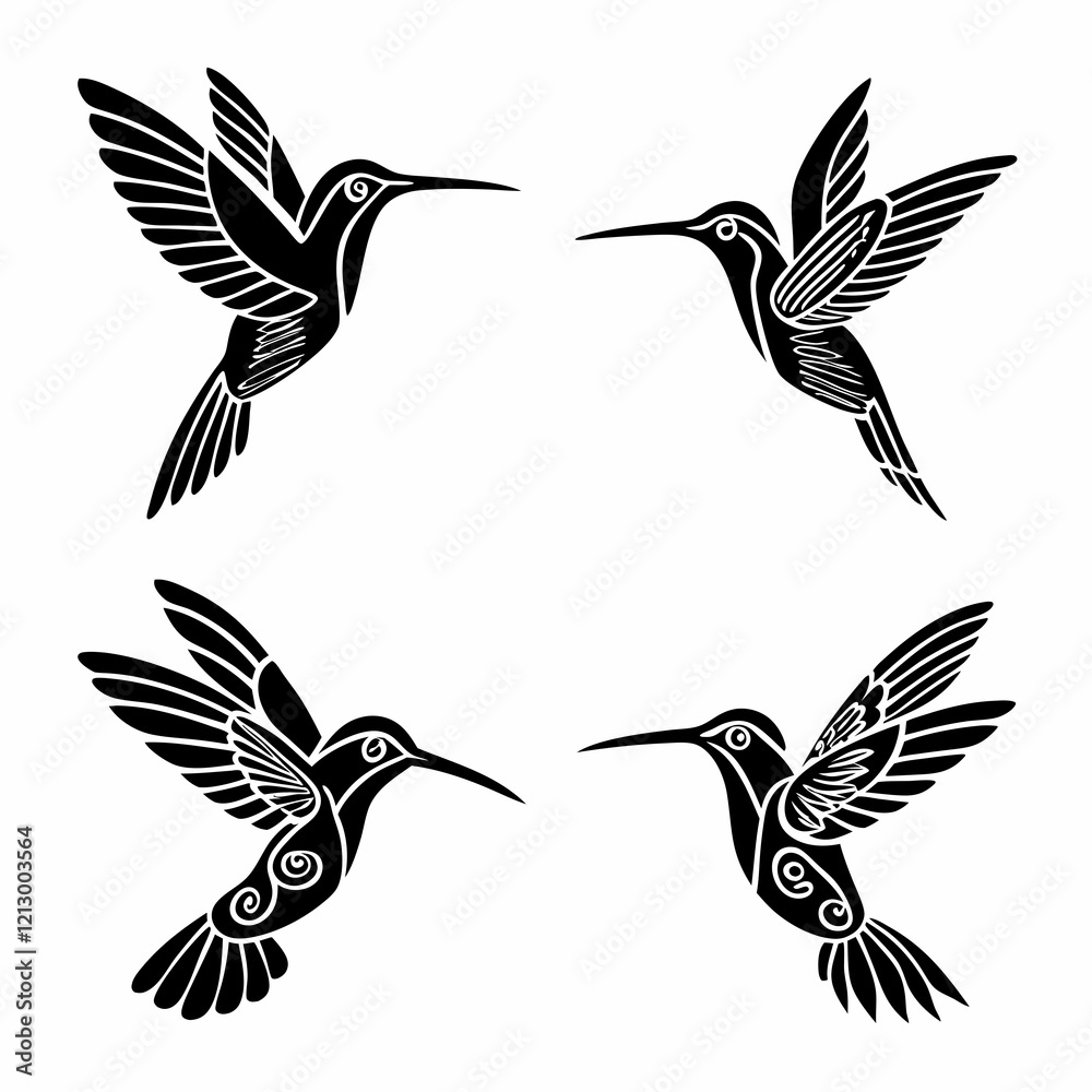 Fototapeta premium Hummingbird simple illustration silhouette set
