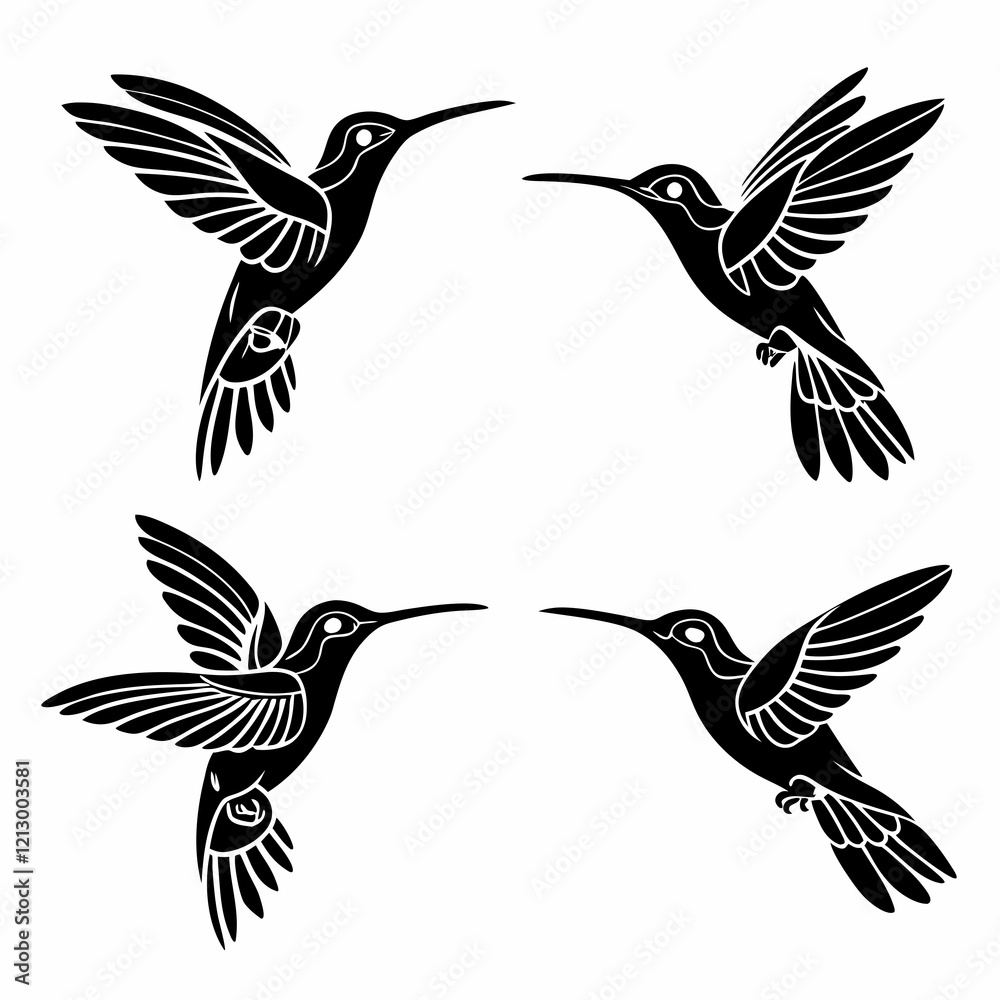Fototapeta premium Hummingbird simple illustration silhouette set