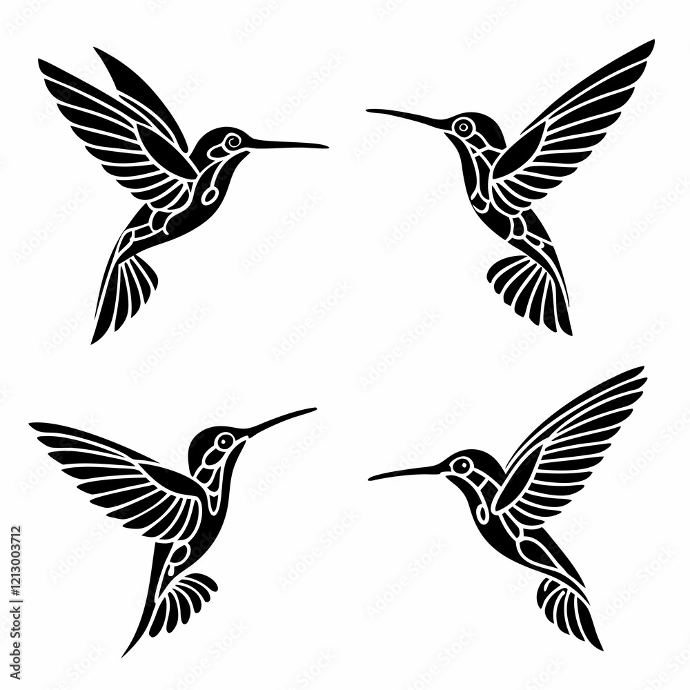 Fototapeta premium Hummingbird simple illustration silhouette set