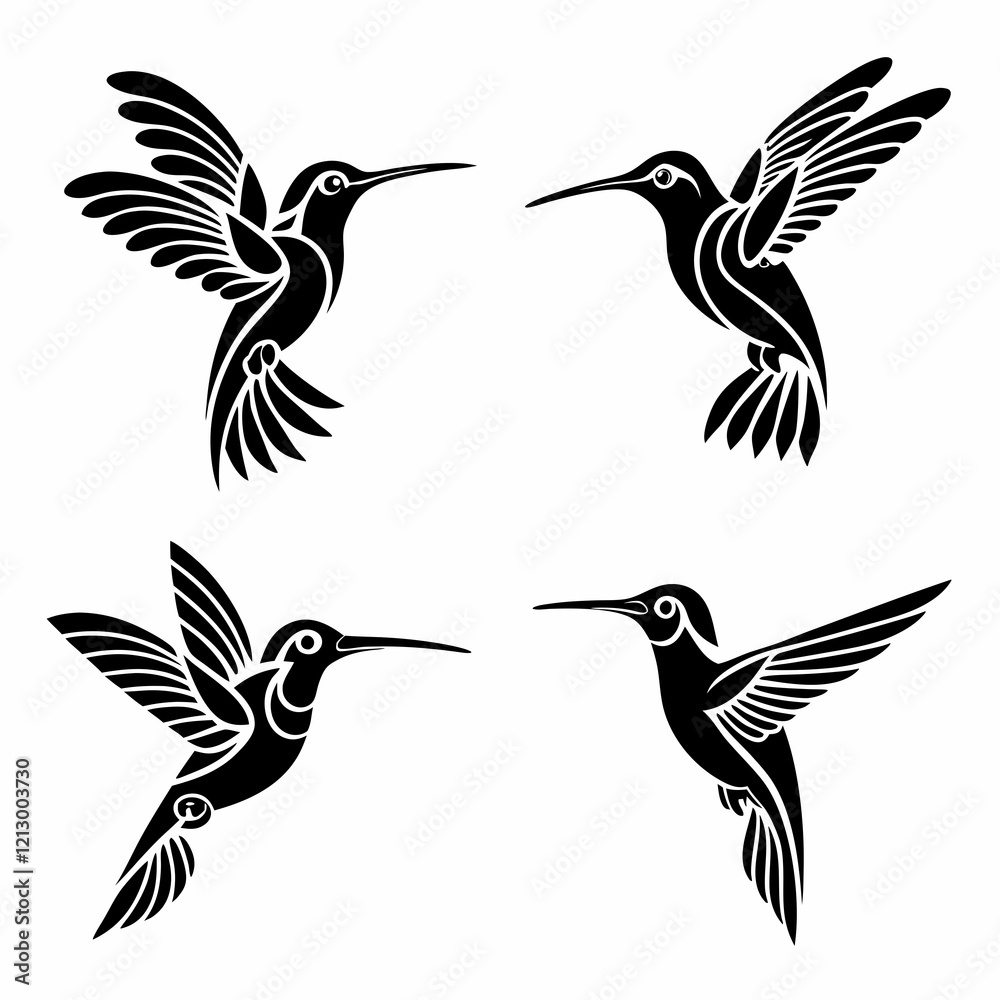 Fototapeta premium Hummingbird simple illustration silhouette set