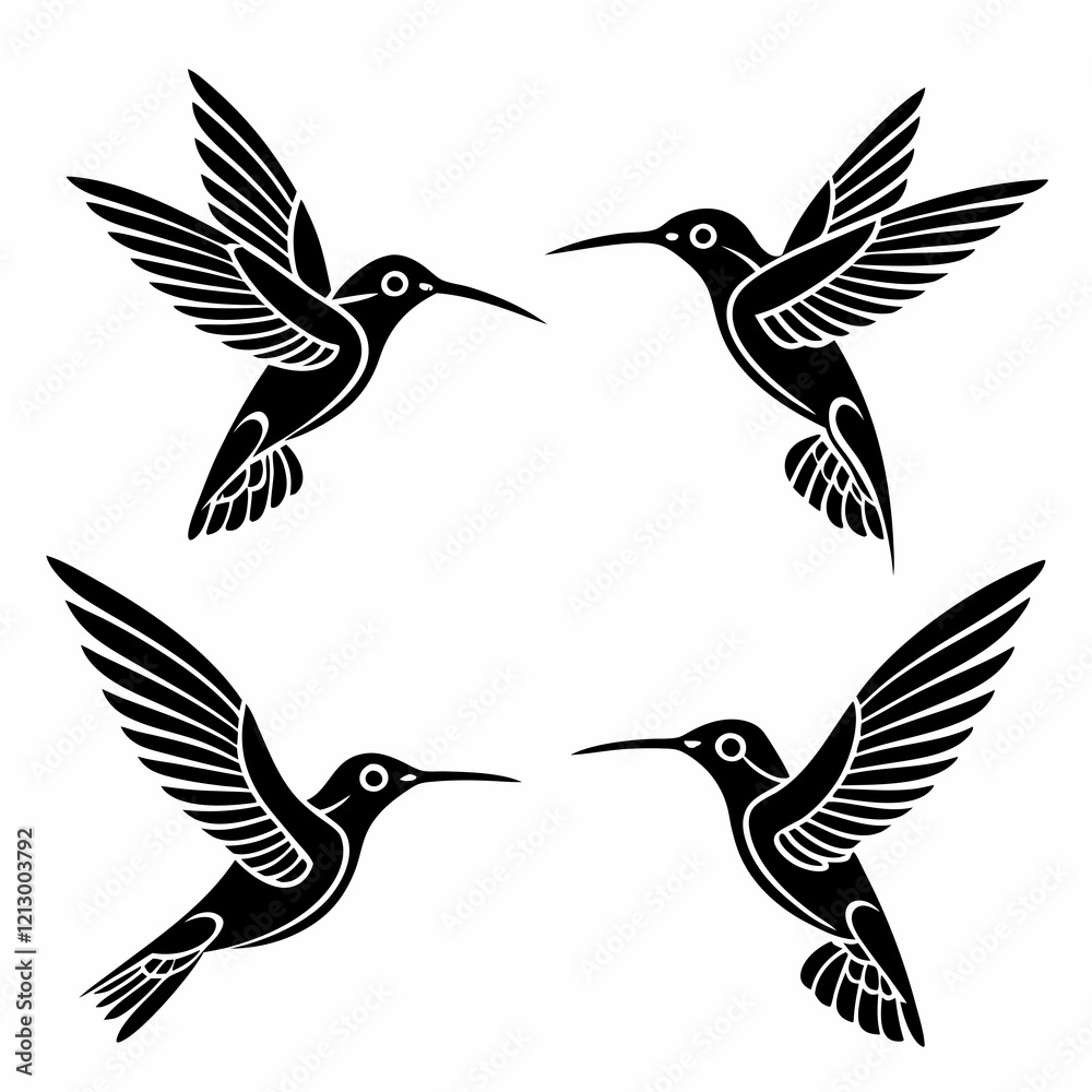 Fototapeta premium Hummingbird simple illustration silhouette set