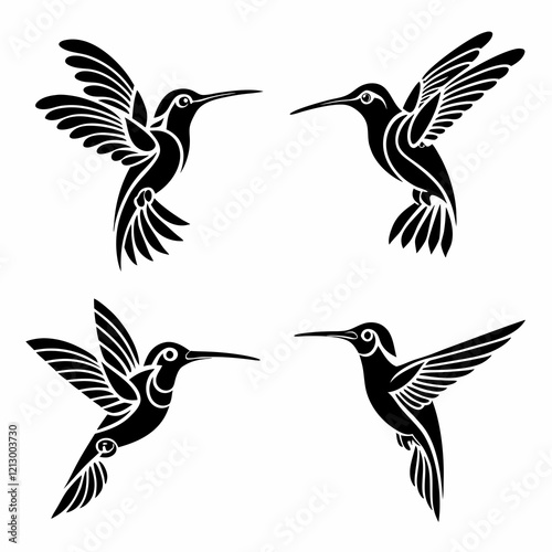 Hummingbird simple illustration silhouette set