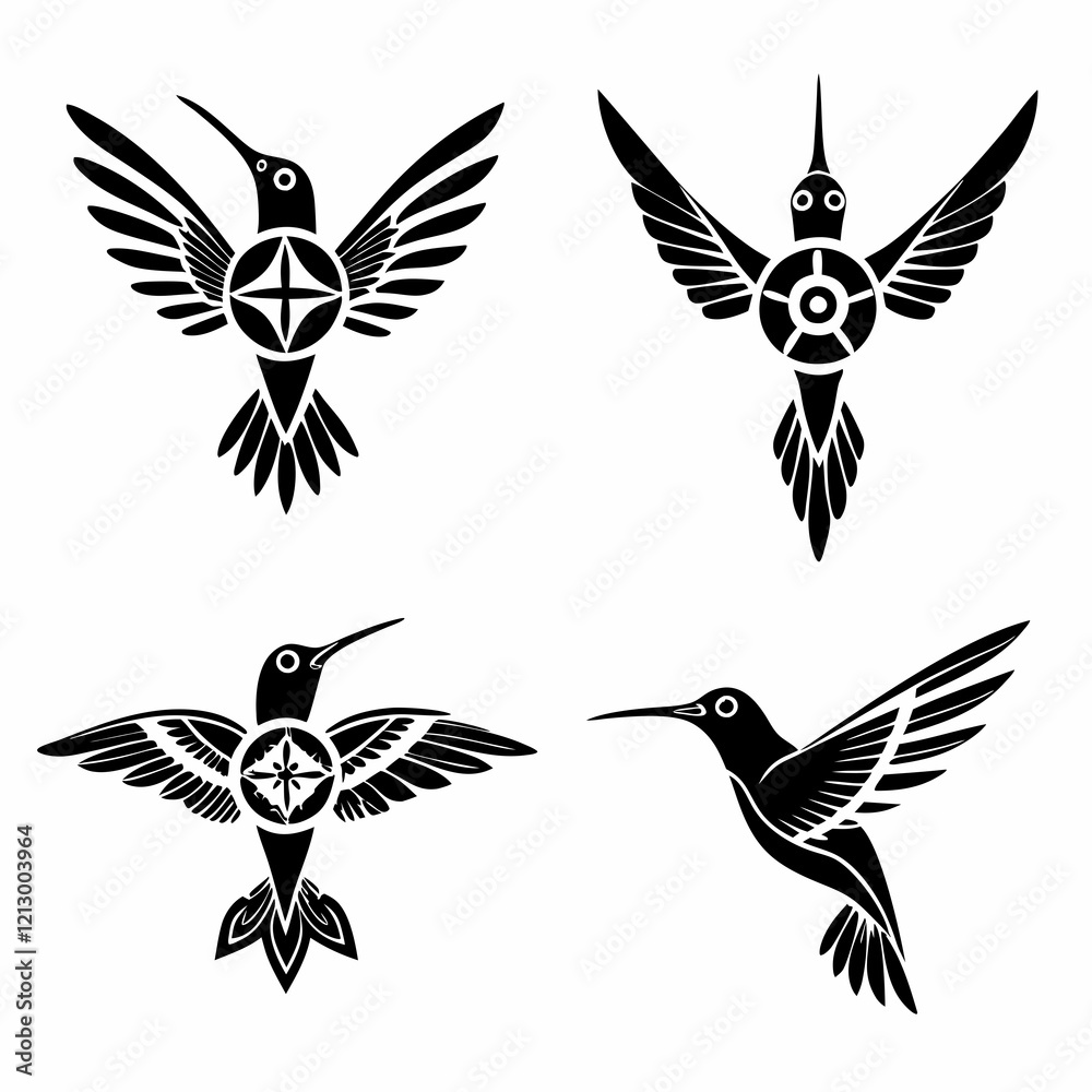 Obraz premium Hummingbird simple illustration silhouette set
