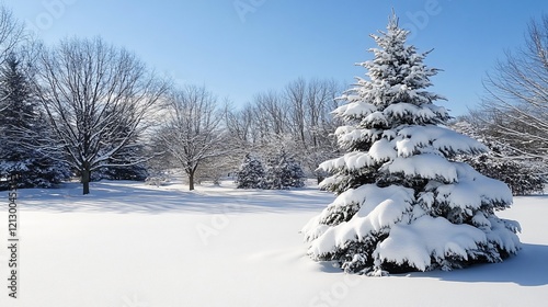Wallpaper Mural Snowy Winter Landscape with Evergreen Tree and Snow Covered Branches Torontodigital.ca