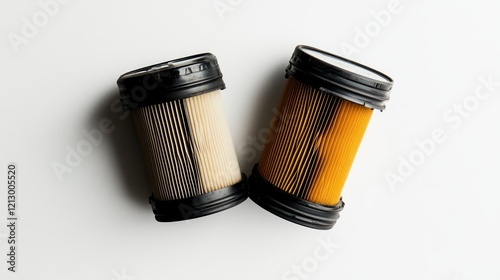 Two Used Car Fuel Filters on White Background