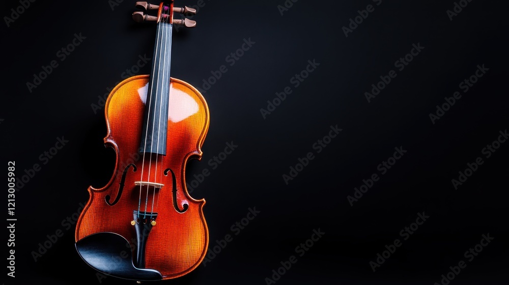An exquisite violin is poised elegantly against a dark backdrop, highlighting its rich wood finish and craftsmanship, symbolizing beauty and sophistication in music. An exquisite violin is poised elegantly against a dark backdrop, highlighting its rich wood finish and craftsmanship, symbolizing beauty and sophistication in music.