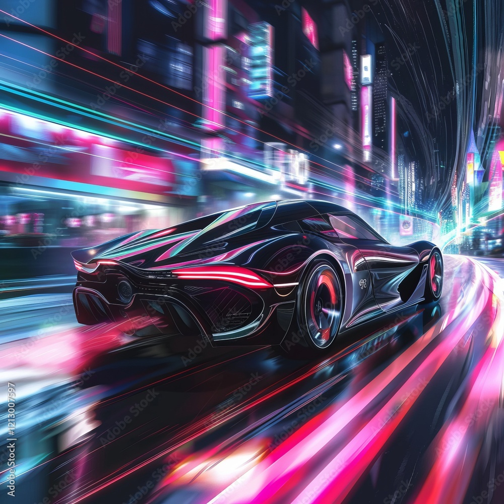 Rear view of Futuristic Car with high fast and speed Rear view of Futuristic Car with high fast and speed