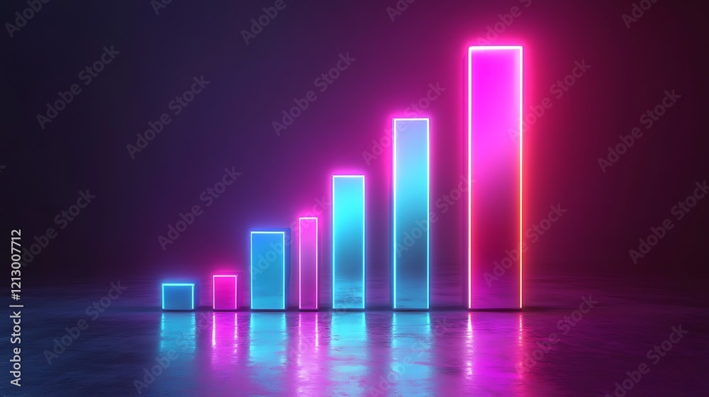Futuristic bar graph depicting financial growth in glowing neon tones Futuristic bar graph depicting financial growth in glowing neon tones