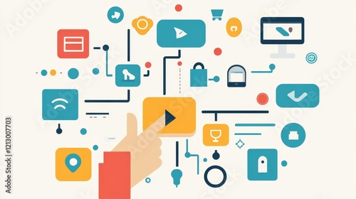 Hand touching infographic cloud computing and technology icons , cloud technology is centralise collect lifestyle and confidential information such as internet banking , password and, Generative AI
