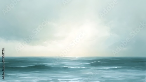 The ocean glowing with shades of azure and emerald under soft skies