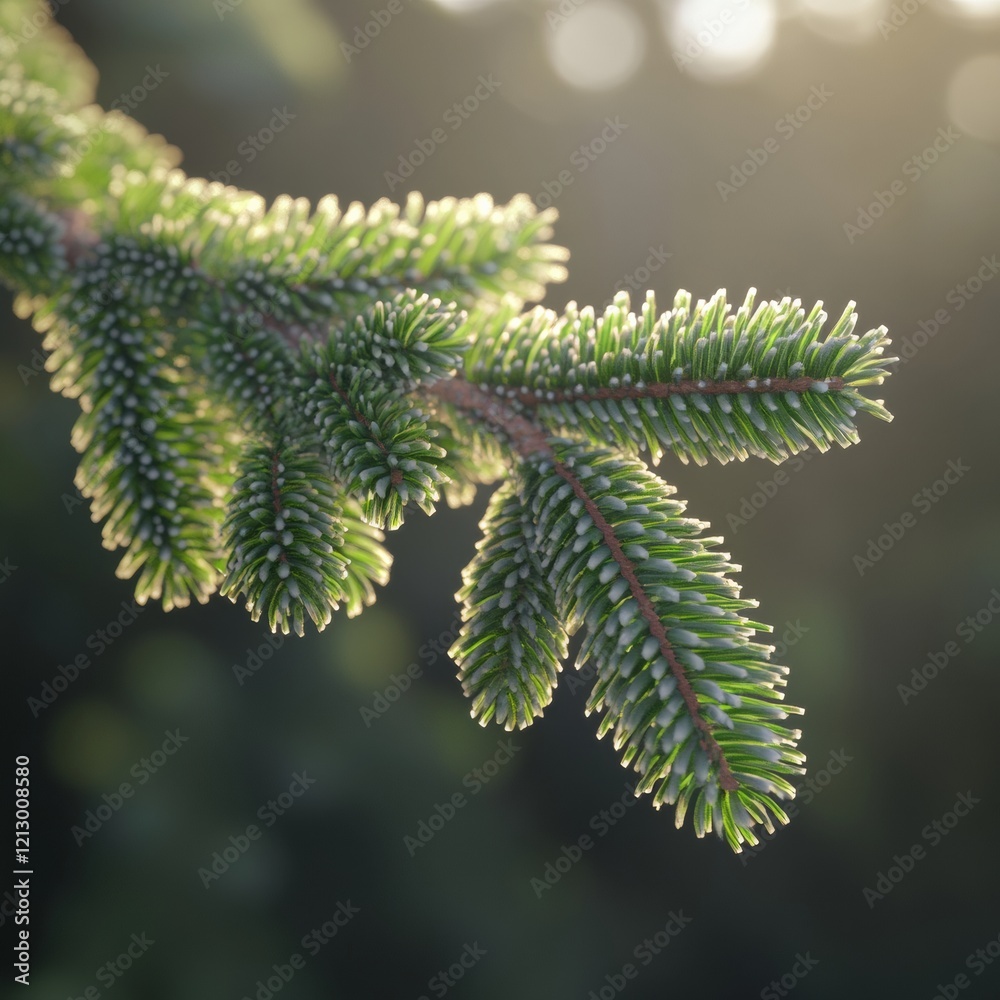 Vibrant 3D Rendering of Spruce Twig with Detailed Green Texture Vibrant 3D Rendering of Spruce Twig with Detailed Green Texture