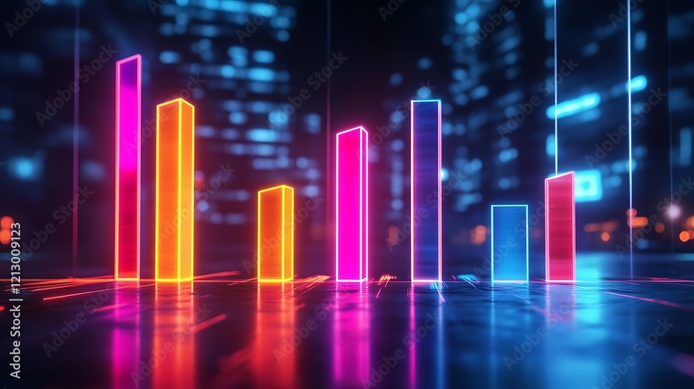 Bright neon bar graph illustrating financial progress in a modern style Bright neon bar graph illustrating financial progress in a modern style