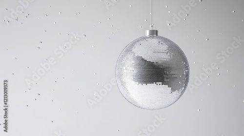 Hanging disco ball with sparkling bokeh background. A chic and stylish decor piece capturing the essence of nightlife and vibrant celebrations. photo