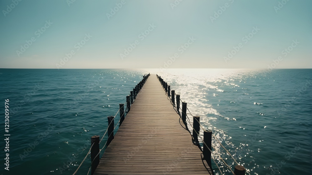 Fototapeta premium Wooden Pier Extending into Calm Ocean