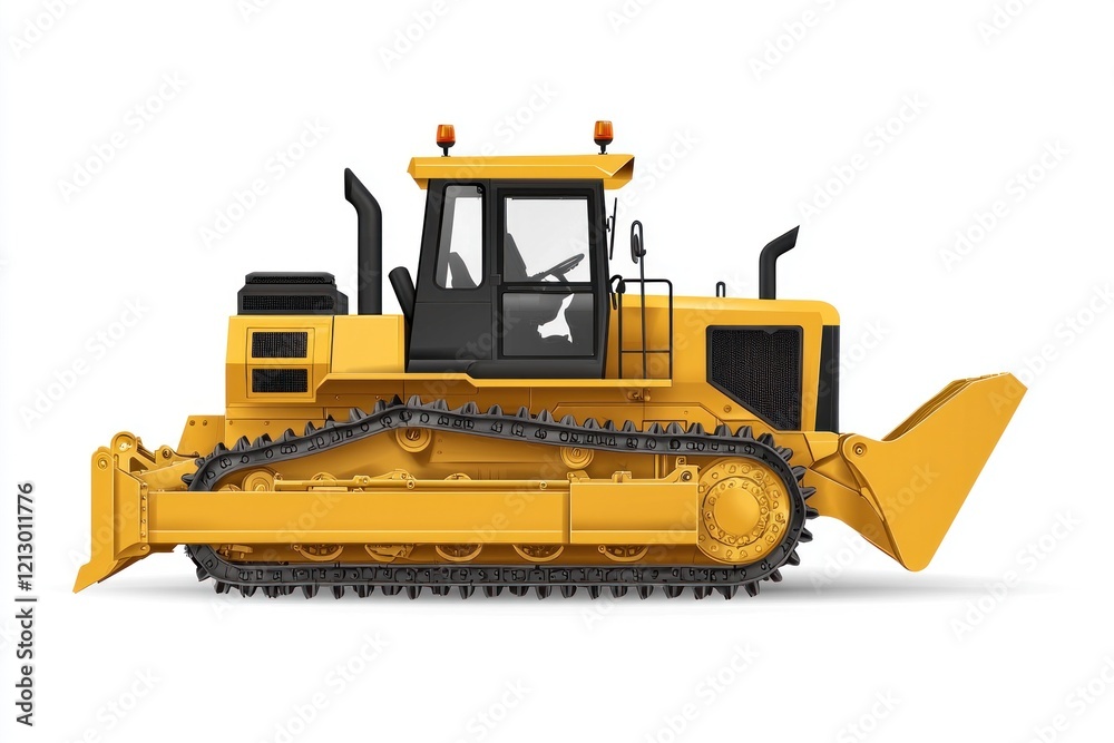 Obraz premium Yellow Bulldozer isolated on white background. Bulldozer icon. Construction Vehicle. Yellow Construction Bulldozer. Heavy yellow bulldozer on a white. Bulldozer tractor isolated on white