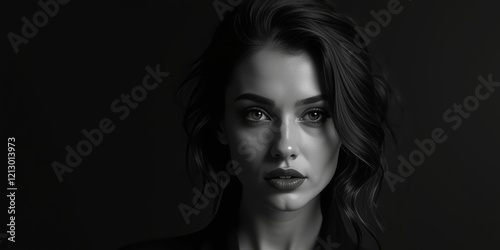 A captivating black and white portrait of a woman exuding confidence and elegance, perfect for fashion, beauty, or lifestyle projects.