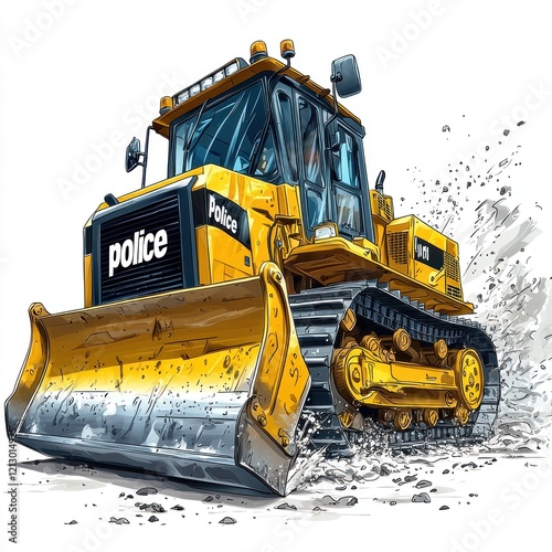 Yellow Bulldozer isolated on white background. Bulldozer icon. Construction Vehicle. Yellow Construction Bulldozer. Heavy yellow bulldozer on a white. Bulldozer tractor isolated on white