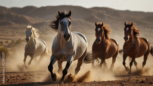 horses in the desert