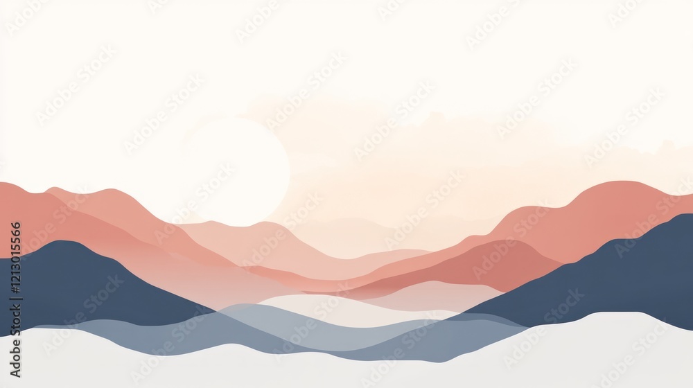 Pastel mountain range sunrise landscape design Pastel mountain range sunrise landscape design