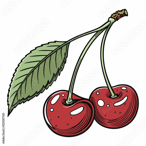 illustration of cherries with leaves