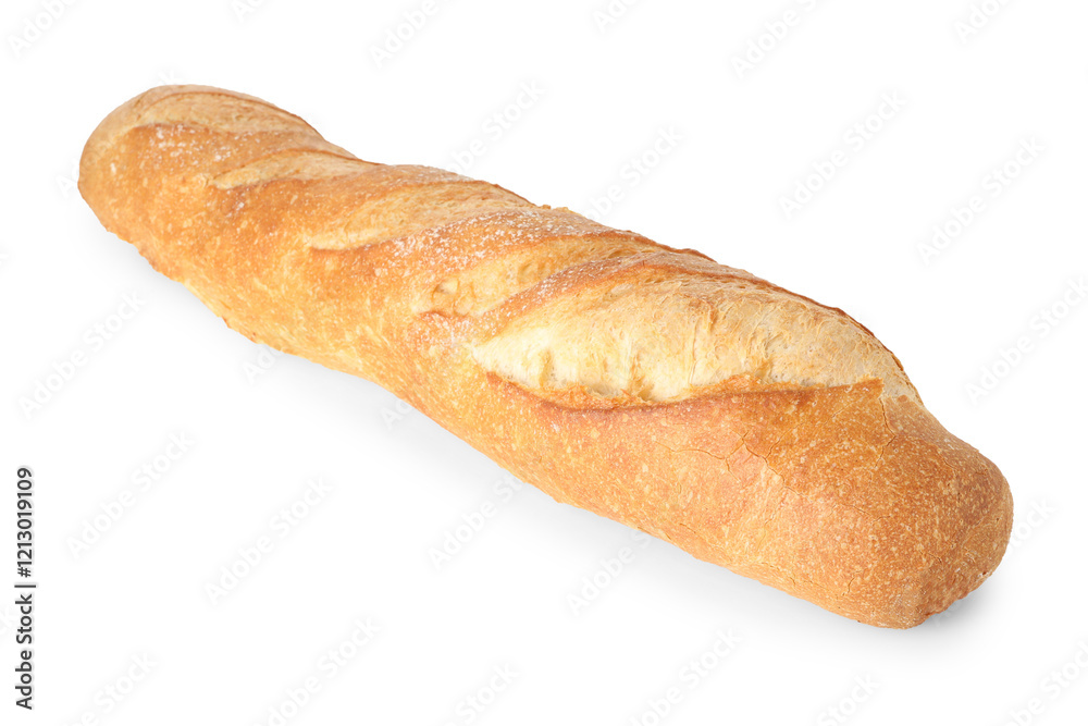 One freshly baked baguette isolated on white One freshly baked baguette isolated on white