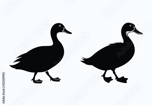 Duck Flat icon Set, Simple black silhouettes on a plain white background.