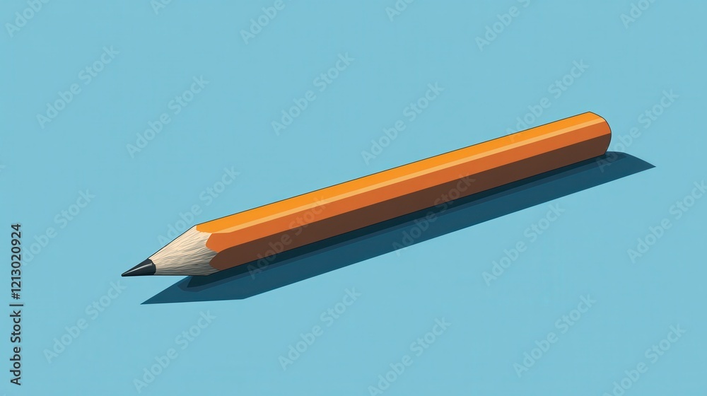 A Single Orange Pencil Lies On A Blue Background A Single Orange Pencil Lies On A Blue Background
