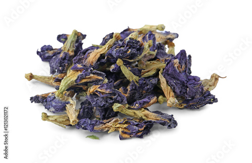 Pile of butterfly pea flower tea isolated on white photo