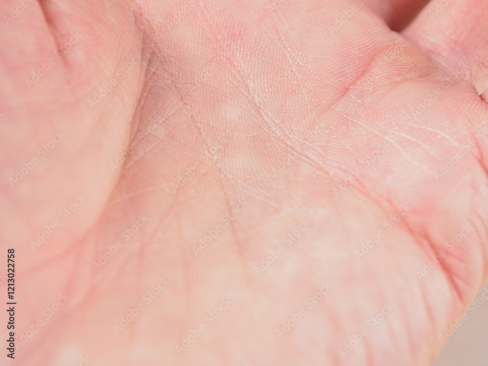 Fototapeta premium Fine lines and patterns on the palm create a unique pattern that emphasizes the beauty of human skin and individuality.
