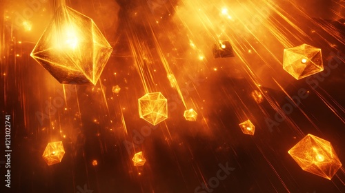 Glowing orange crystals falling from heaven.