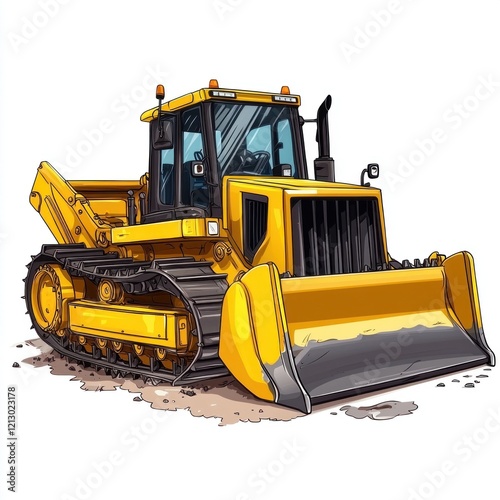 Yellow Bulldozer isolated on white background. Bulldozer icon. Construction Vehicle. Yellow Construction Bulldozer. Heavy yellow bulldozer on a white. Bulldozer tractor isolated on white