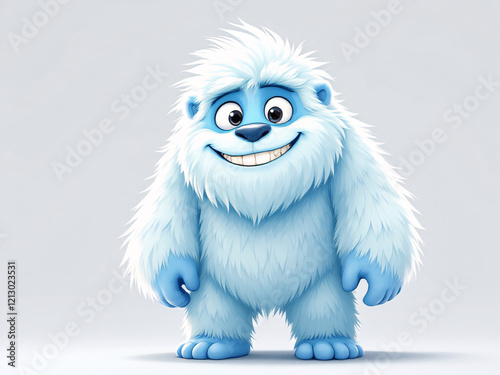 Blue furry yeti smiling happily.