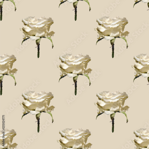 Seamless vector artistic white roses pattern
