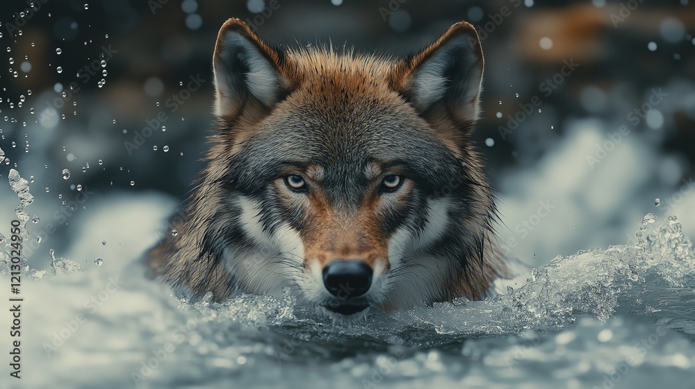 A dynamic wildlife photograph of a wolf , droplets of dew flying through the air, with focus on the wolf and blurred motion in the background, photorealistic. A dynamic wildlife photograph of a wolf , droplets of dew flying through the air, with focus on the wolf and blurred motion in the background, photorealistic.