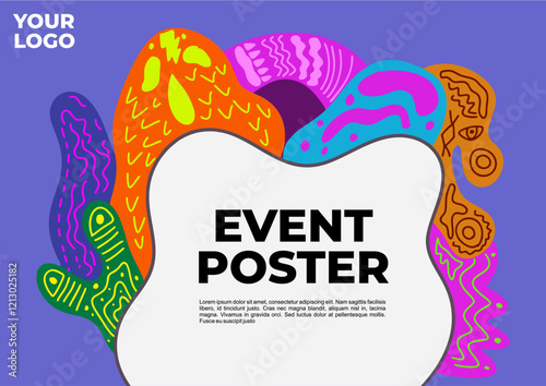 Colorful Abstract Event Poster Template with Dummy Text for Web Design, Landing page, and Print Material